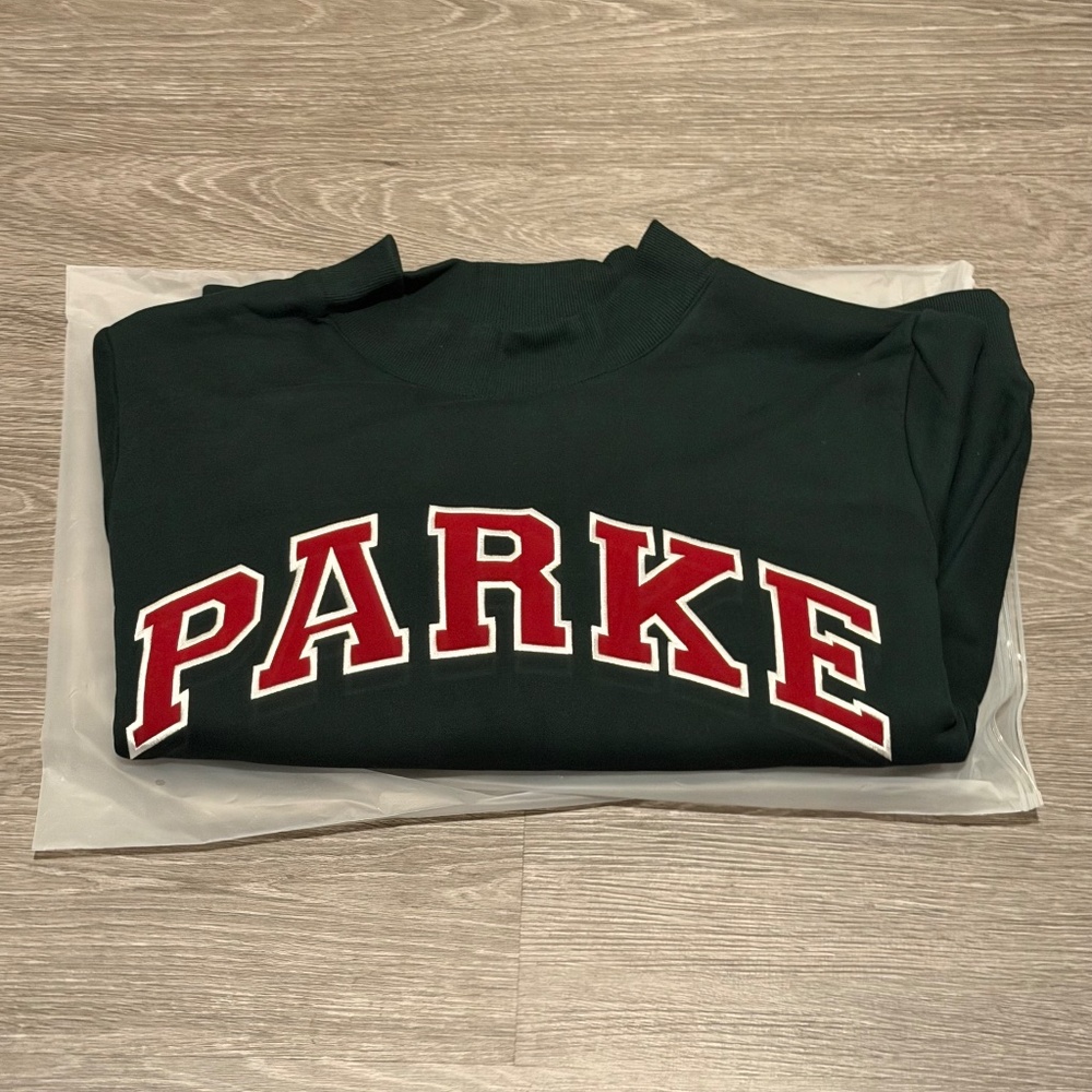 PARKE Holiday Varsity Mockneck Forest + Maroon NWT - Picture 7 of 8